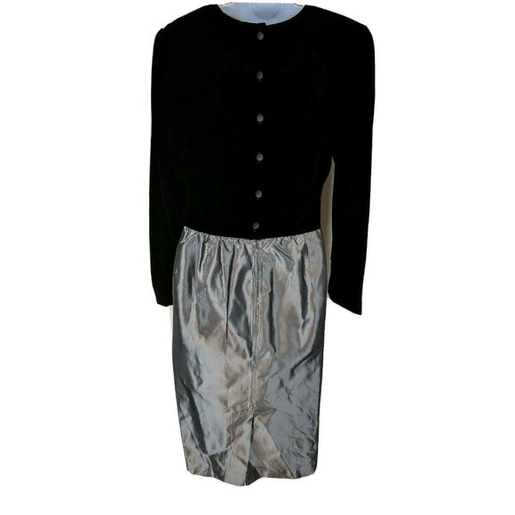 Vintage Lloyd Williams Size 10 Black Velvet & Silver Metallic Dress W/ Belt 20c - Picture 4 of 8